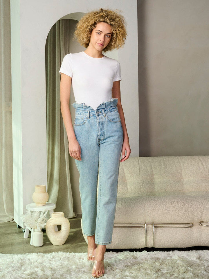 WOMEN'S BUTTON CLOSURE HIGH WAIST DENIM PANTS