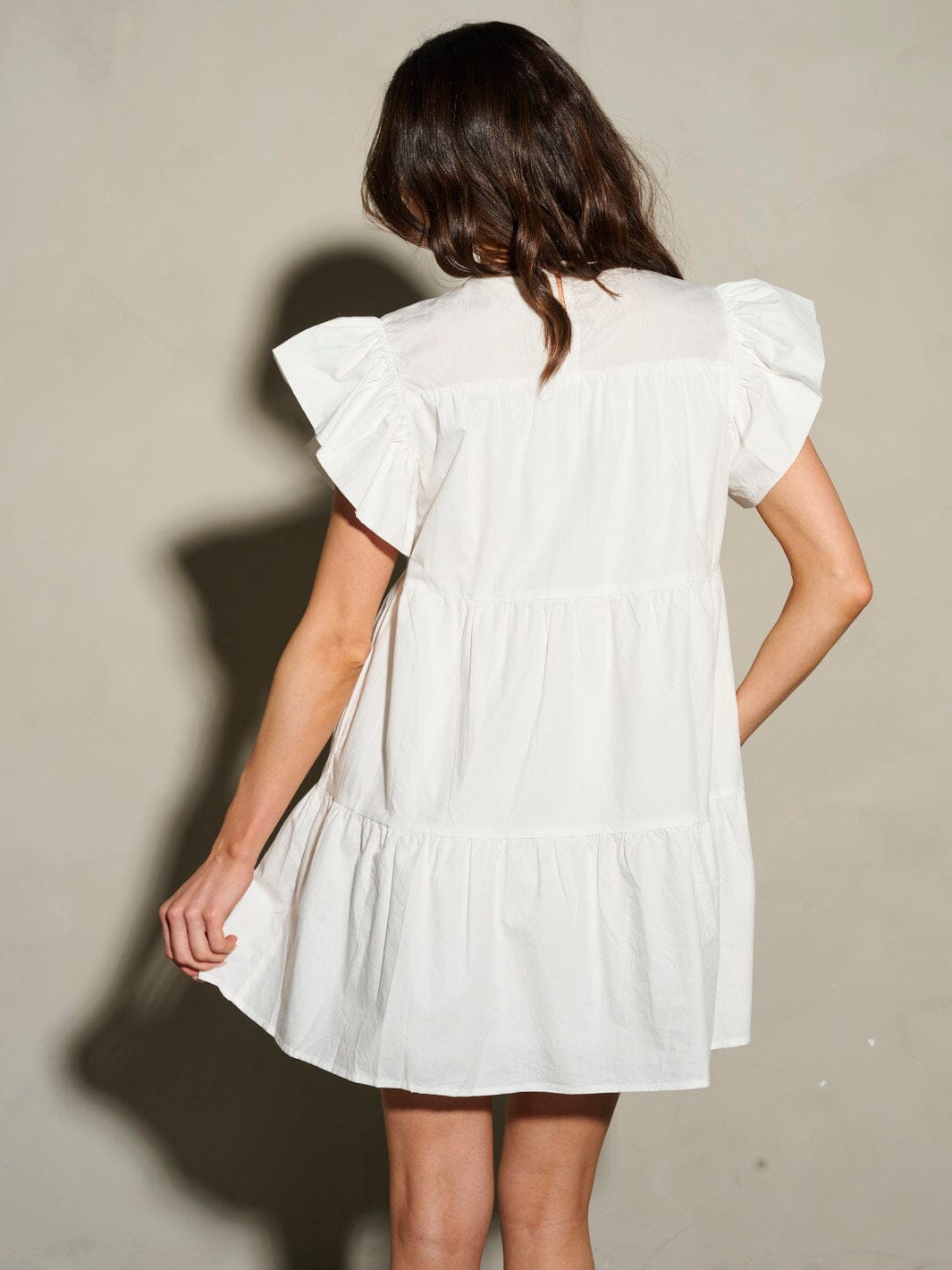 WOMEN'S RUFFLE SLEEVE TIERED TUNIC SEQUINS STARS MINI DRESS