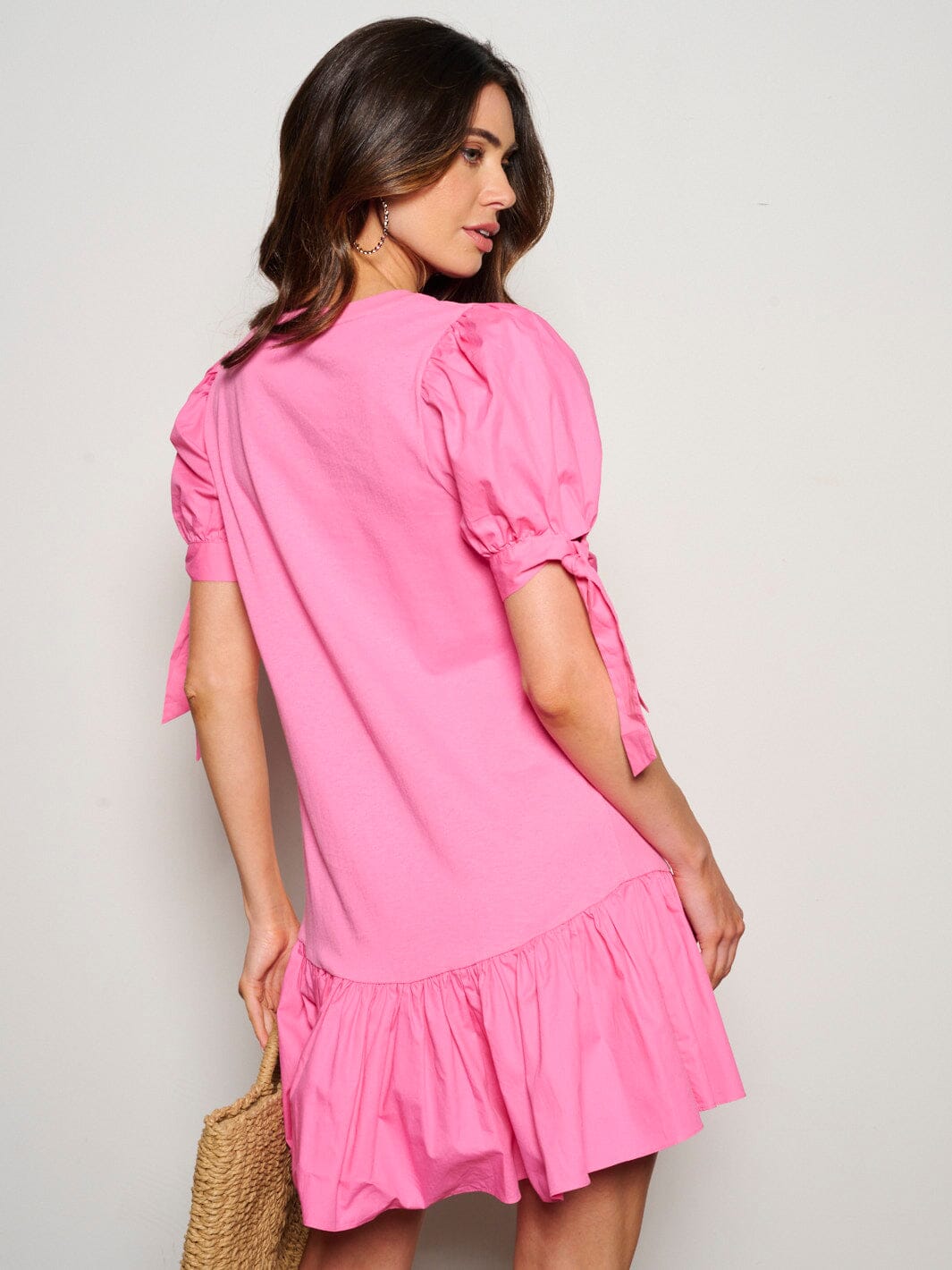 WOMEN'S SHORT PUFF SLEEVE RUFFLE BOTTOM HEM MINI DRESS