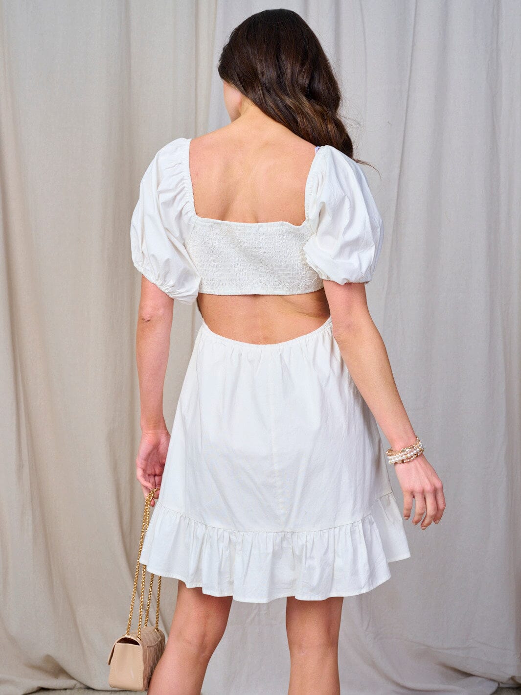 WOMEN'S SHORT PUFF SLEEVE OPEN BACK MINI DRESS