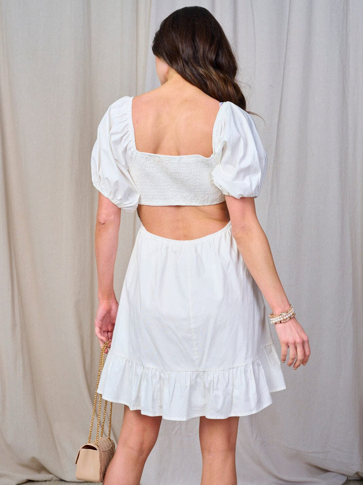 WOMEN'S SHORT PUFF SLEEVE OPEN BACK MINI DRESS