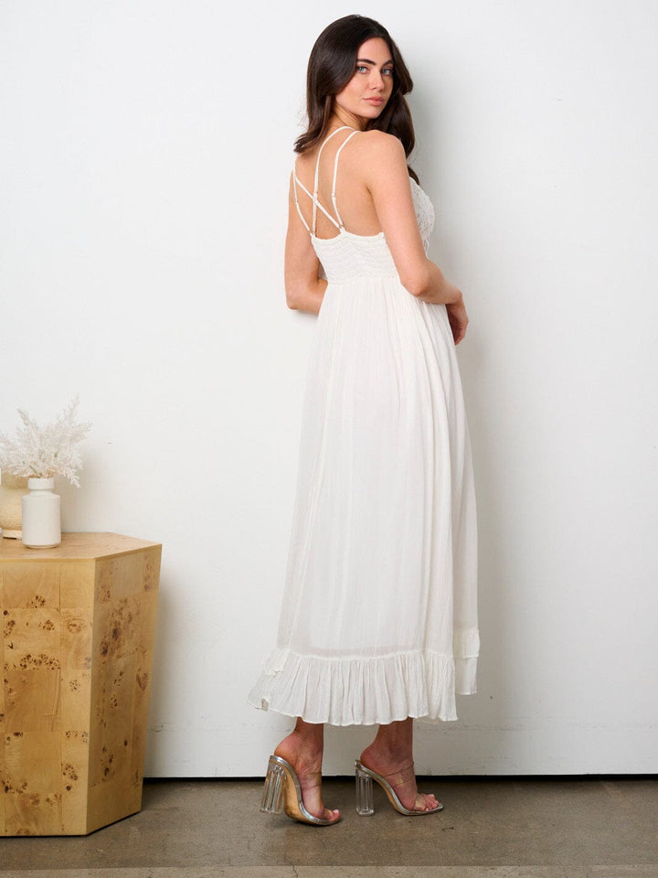 WOMEN'S SLEEVELESS OPEN BACK DETAILED MAXI DRESS