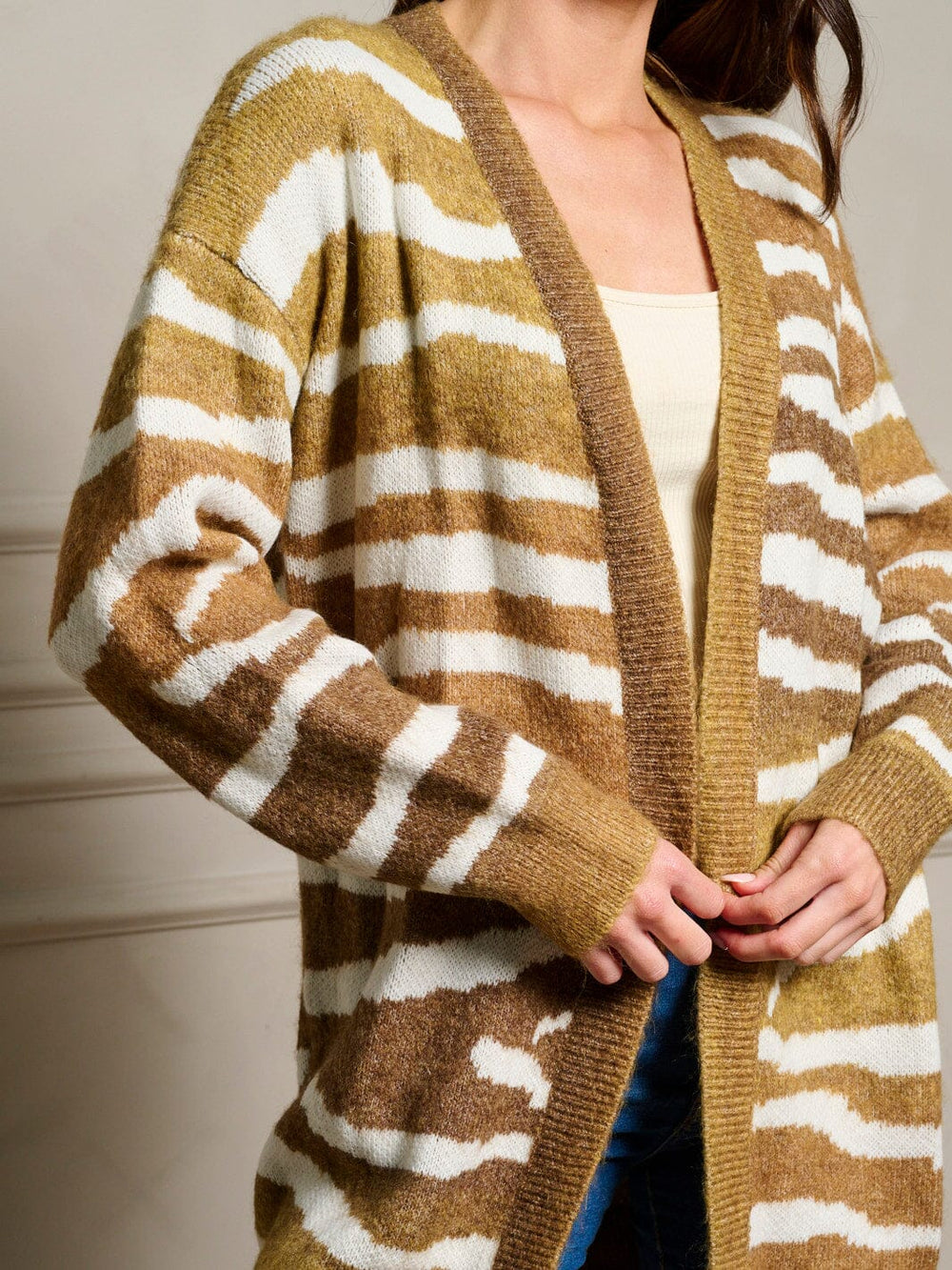 WOMEN'S LONG SLEEVE OPEN FRONT ANIMAL PRINT CARDIGAN