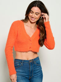 WOMEN'S LONG SLEEVE BUTTON UP V NECK CROP TOP