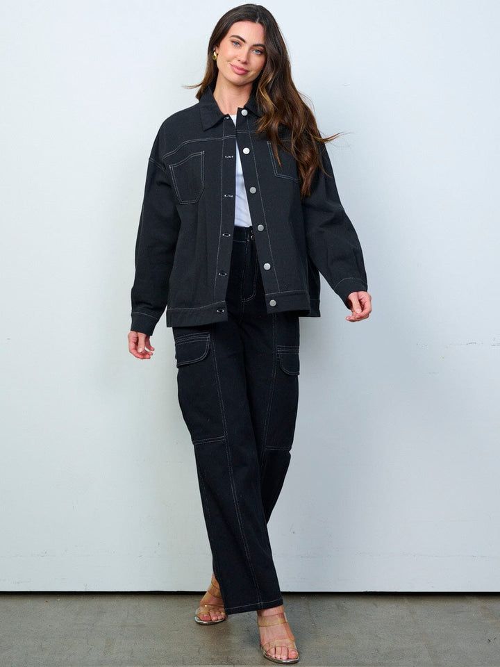 WOMEN'S LONG SLEEVE BUTTON CLOSURE DENIM JACKET