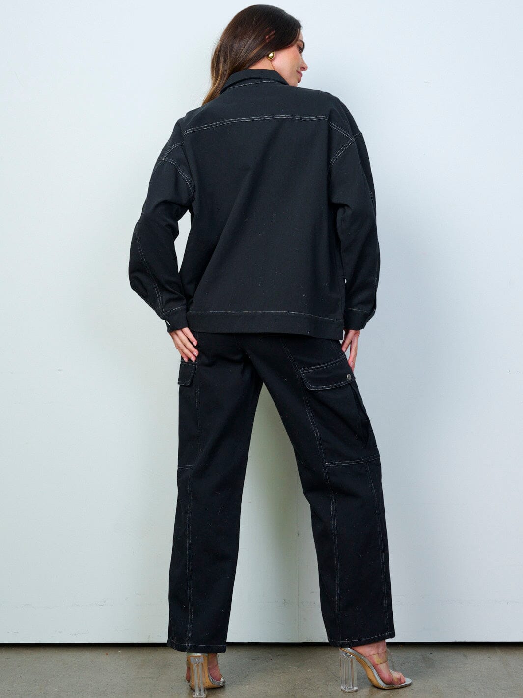 WOMEN'S BUTTON CLOSURE POCKETS WIDE LEG DENIM PANTS
