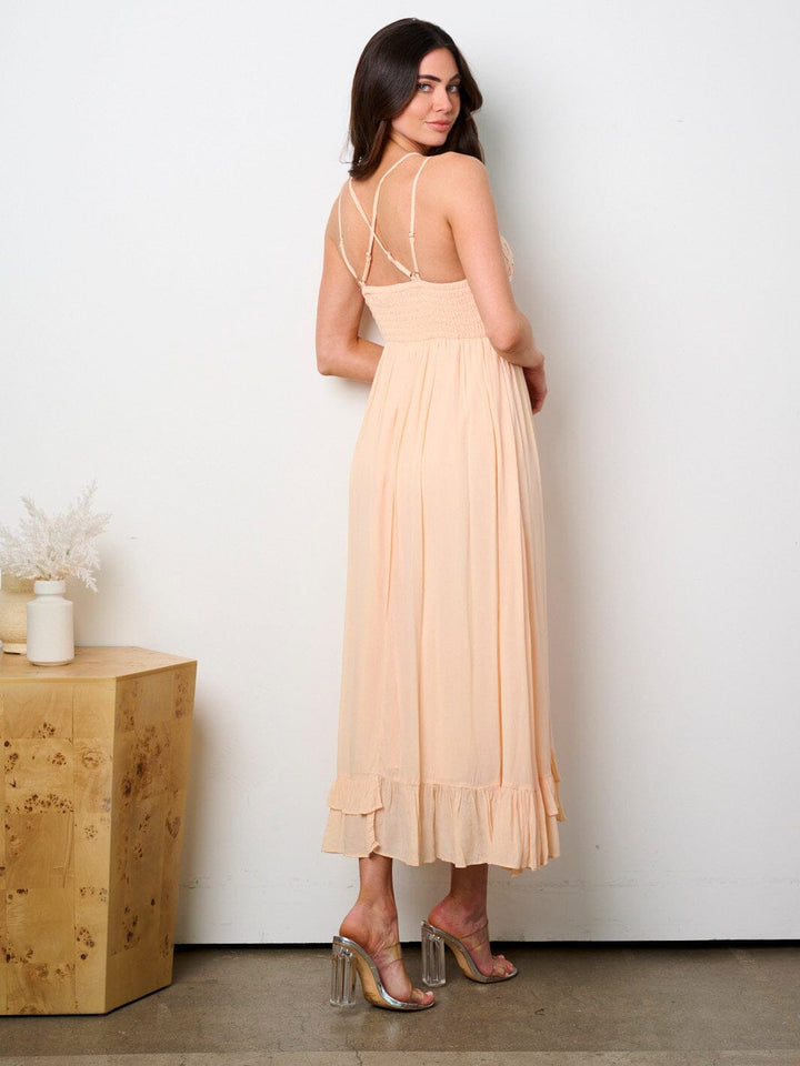WOMEN'S SLEEVELESS OPEN BACK DETAILED MAXI DRESS