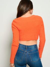 WOMEN'S LONG SLEEVE BUTTON UP V NECK CROP TOP