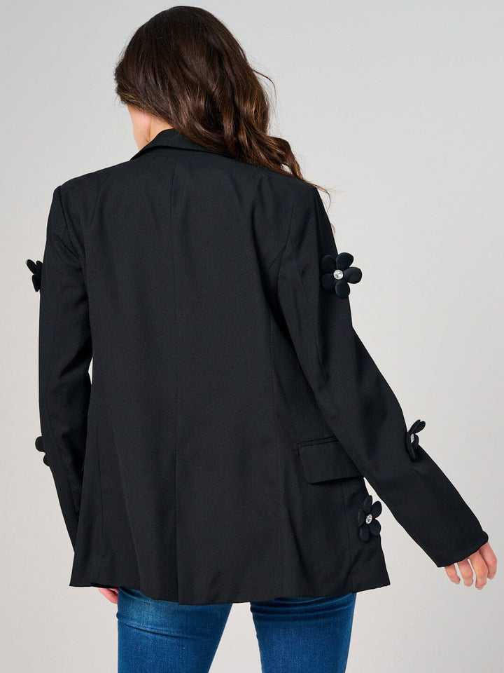 WOMEN'S LONG SLEEVE BUTTON CLOSURE FLOWER DETAILED BLAZER