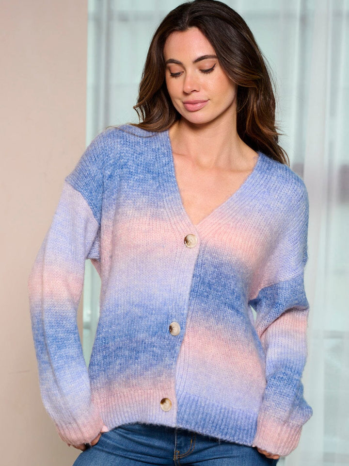 WOMEN'S LONG SLEEVE BUTTON UP COLORBLOCK SWEATER CARDIGAN