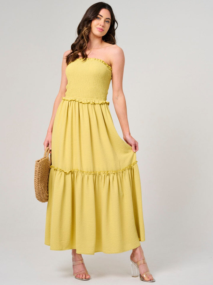 WOMEN'S SLEEVELESS SMOCK TIERED TUBE MAXI DRESS