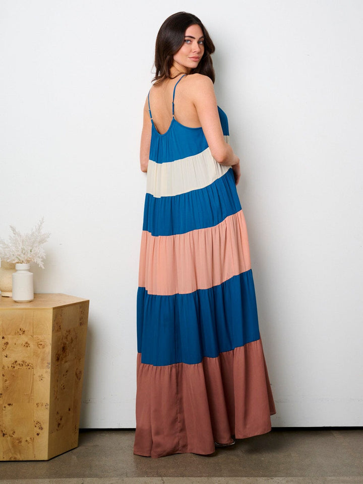 WOMEN'S SLEEVELESS COLORBLOCK TUNIC TIERED MAXI DRESS
