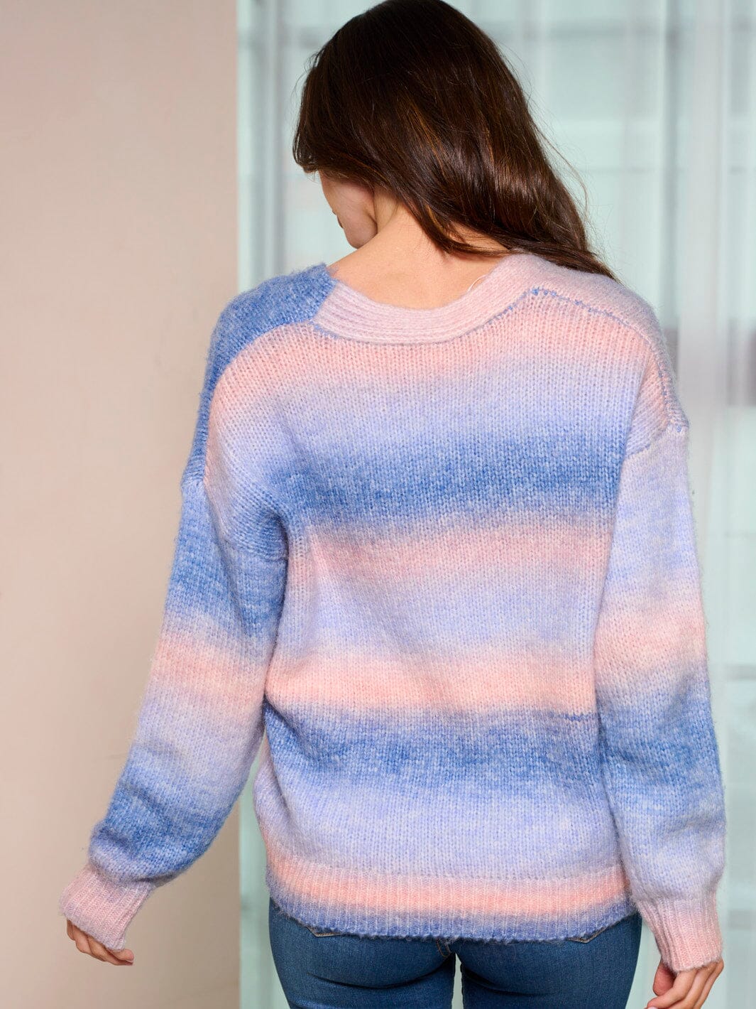 WOMEN'S LONG SLEEVE BUTTON UP COLORBLOCK SWEATER CARDIGAN