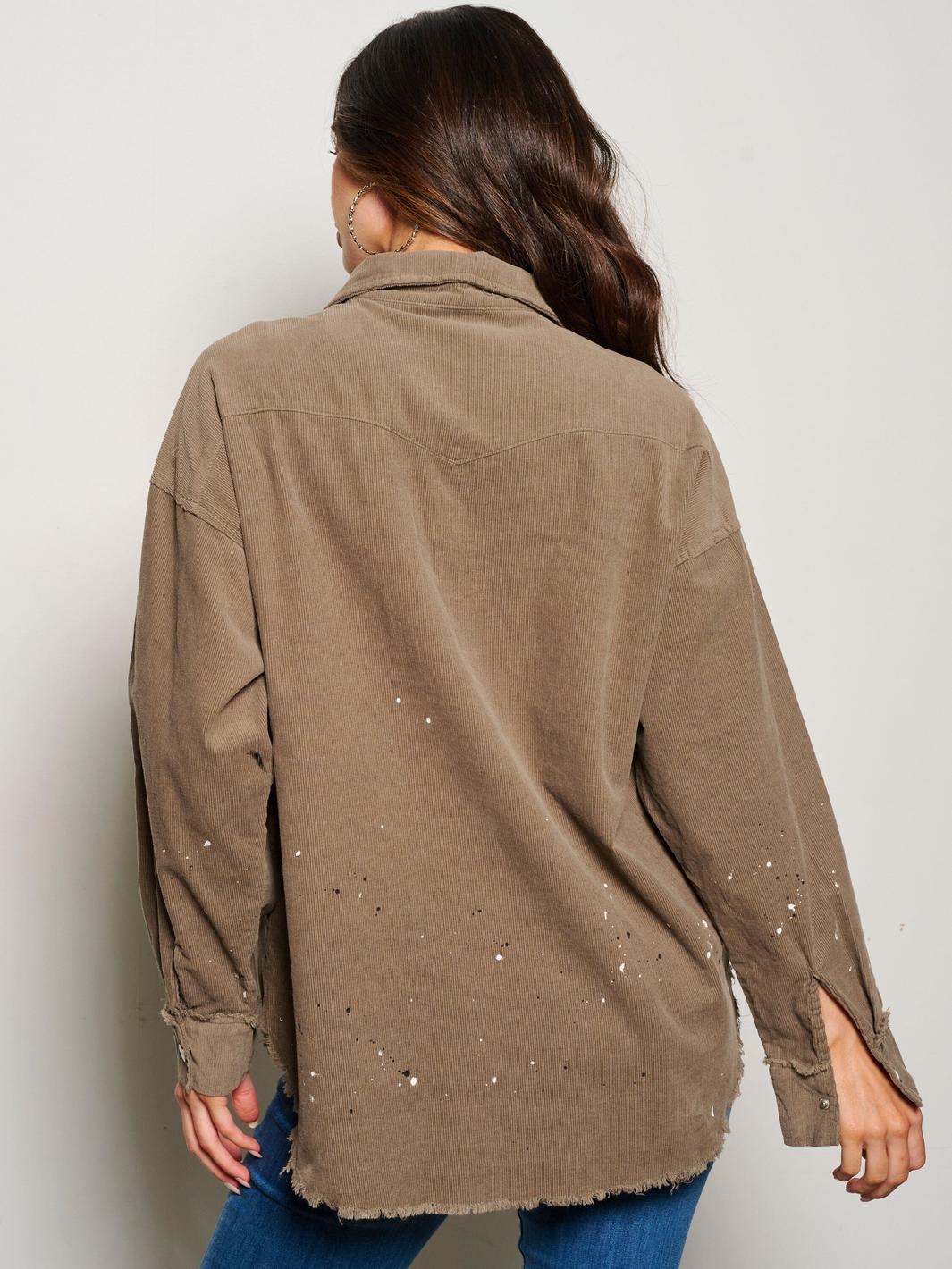 WOMEN'S LONG SLEEVE BUTTON CLOSURE PAINT SPLATTER CORDUROY TOP