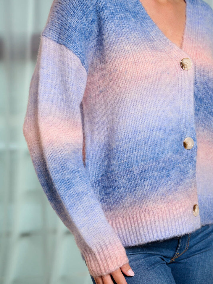 WOMEN'S LONG SLEEVE BUTTON UP COLORBLOCK SWEATER CARDIGAN