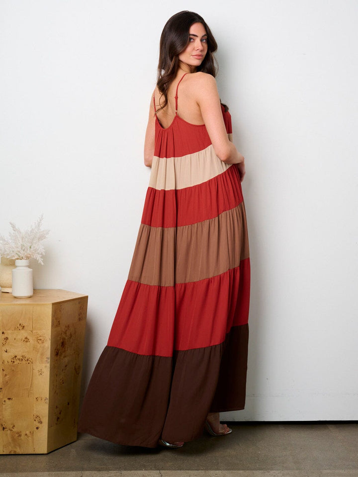WOMEN'S SLEEVELESS COLORBLOCK TUNIC TIERED MAXI DRESS