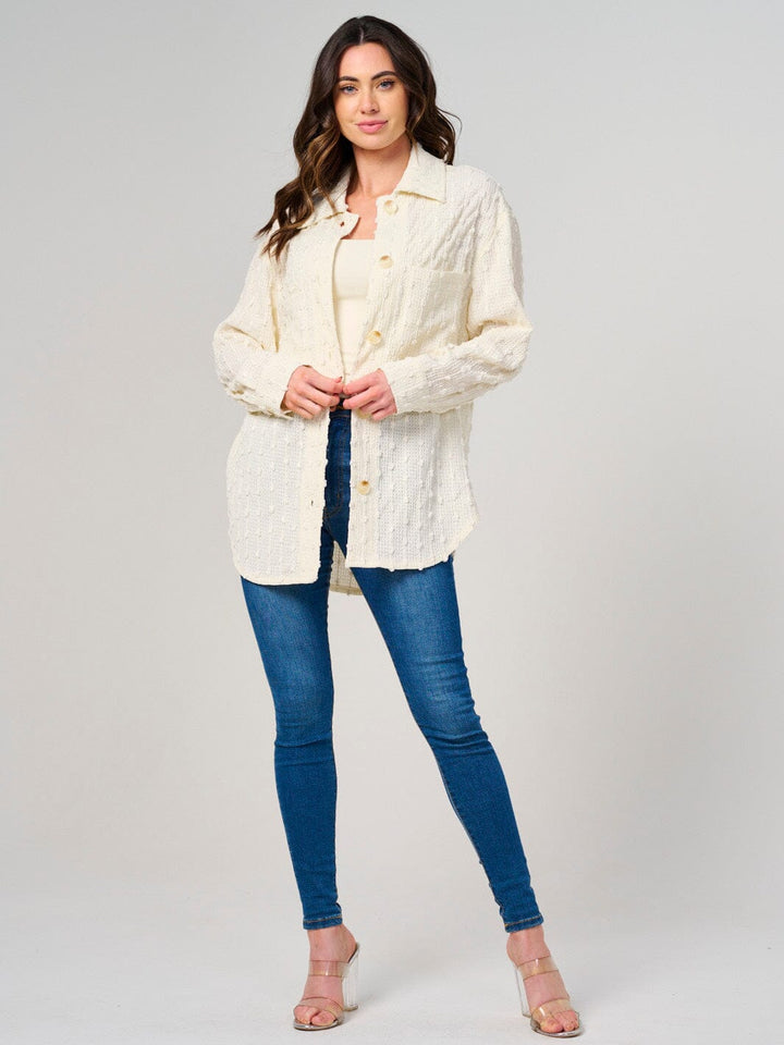 WOMEN'S LONG SLEEVE BUTTON UP SWISS DETAILED OVERSIZED TOP