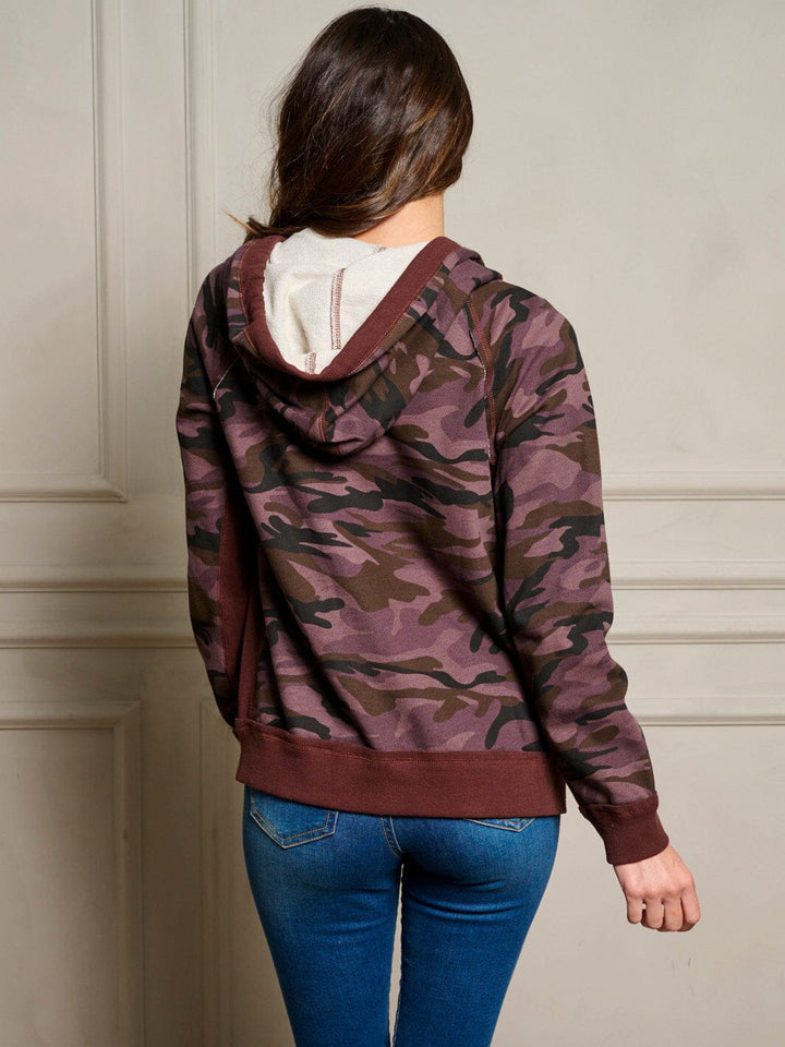 WOMEN'S LONG SLEEVE ZIP UP POCKETS HOODIE CAMO PRINT JACKET