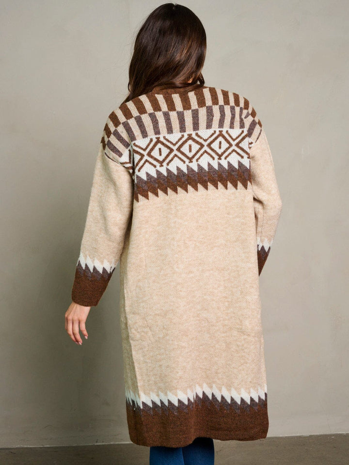 WOMEN'S LONG SLEEVE OPEN FRONT COLORBLOCK CARDIGAN