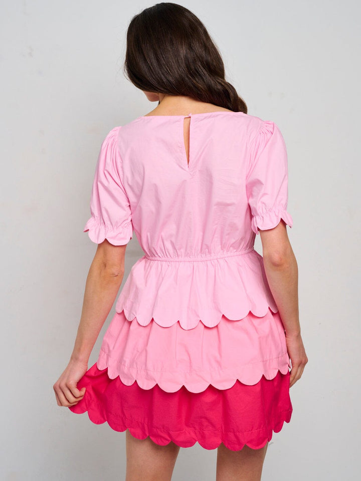 WOMEN'S SHORT SLEEVE V-NECK RUFFLE TIERED COLORBLOCK MINI DRESS