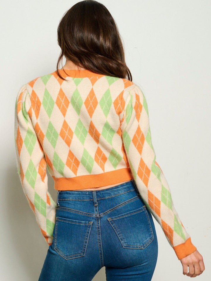 WOMEN'S LONG SLEEVE BUTTON UP MULTI PRINT SWEATER