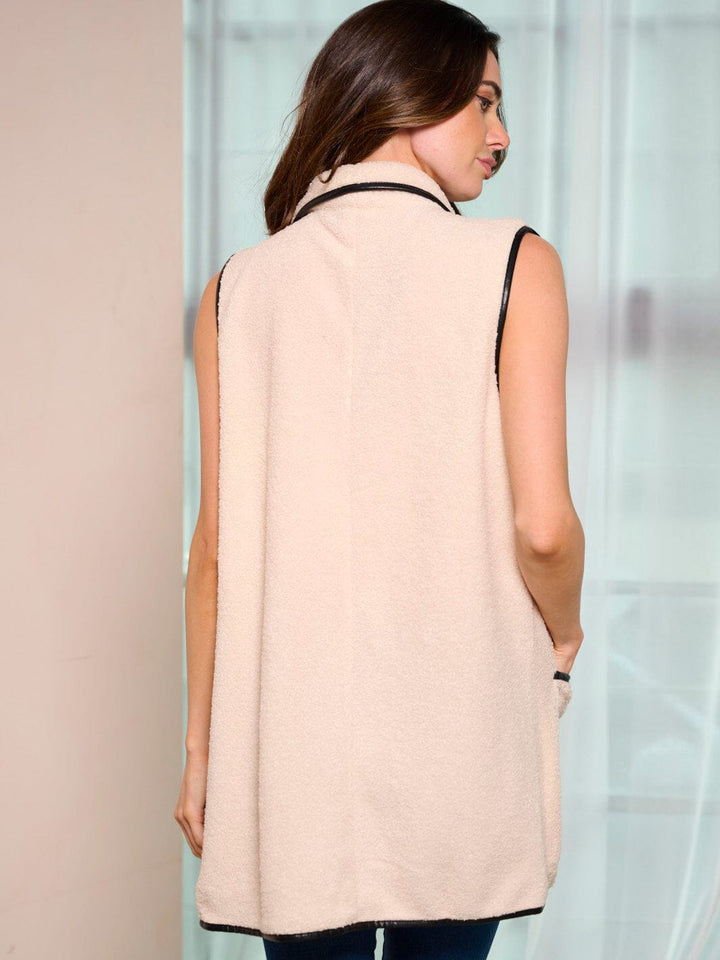 WOMEN'S SLEEVELESS OPEN FRONT COLORBLOCK POCKETS VEST