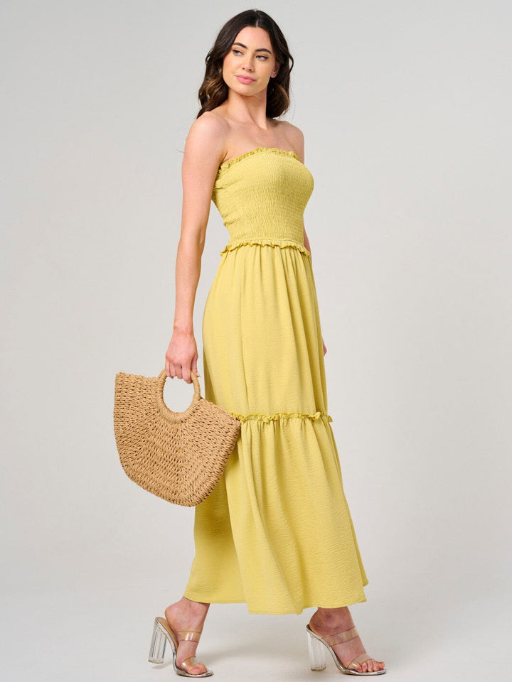 WOMEN'S SLEEVELESS SMOCK TIERED TUBE MAXI DRESS