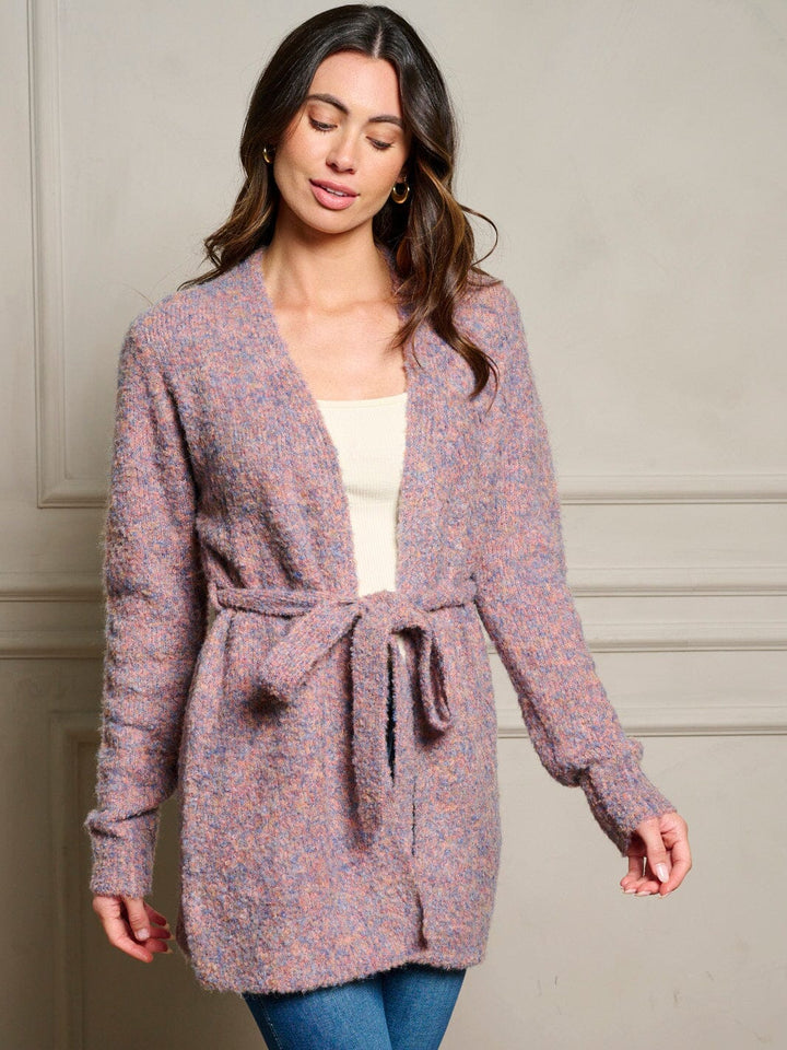 WOMEN'S LONG SLEEVE OPEN FRONT SELF TIE CARDIGAN