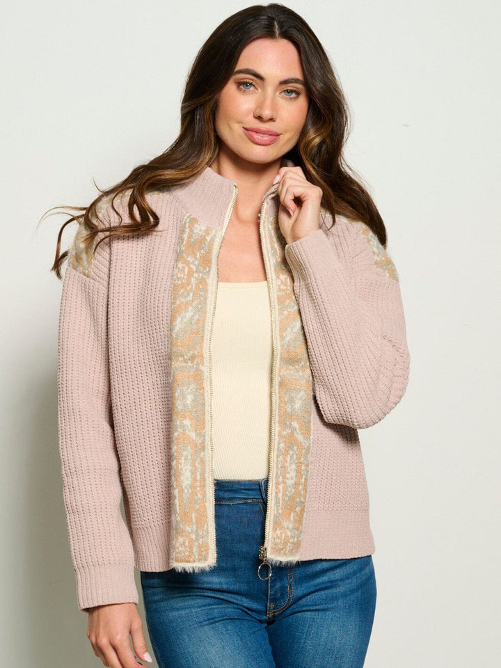 WOMEN'S LONG SLEEVE ZIP UP MOCK NECK SWEATER