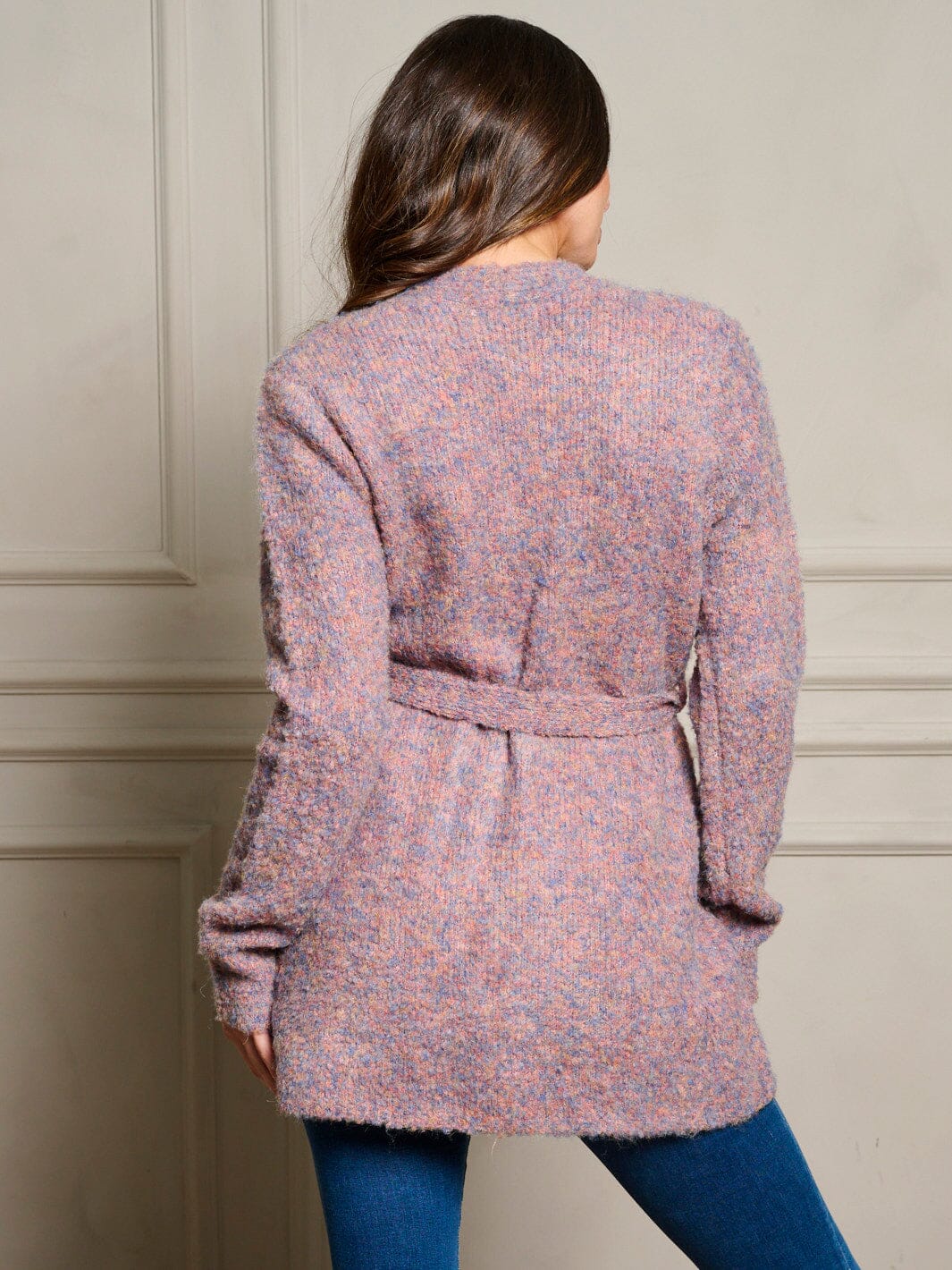 WOMEN'S LONG SLEEVE OPEN FRONT SELF TIE CARDIGAN