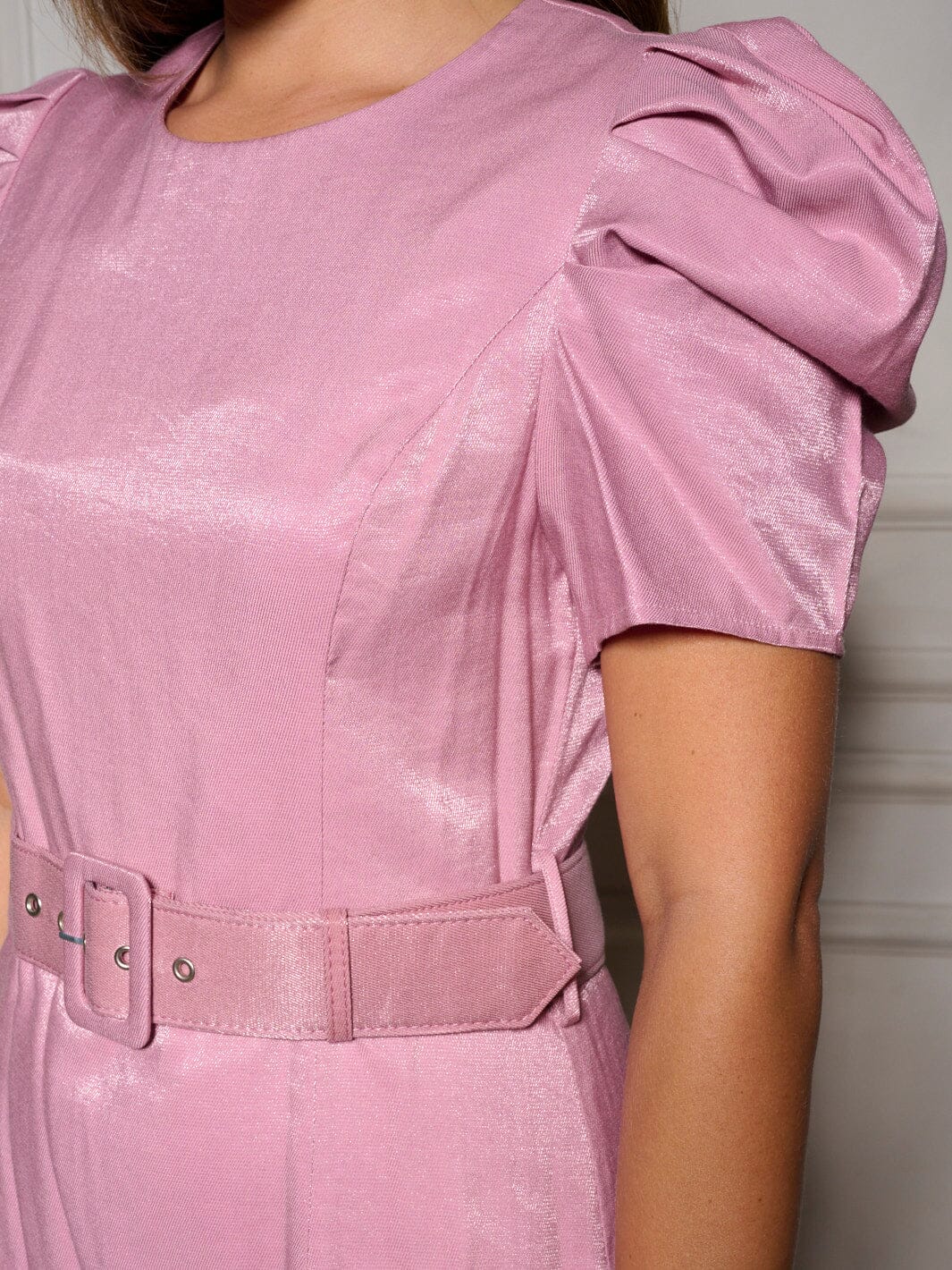 WOMEN'S SHORT PUFF SLEEVE BELTED MINI DRESS