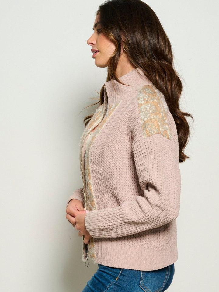 WOMEN'S LONG SLEEVE ZIP UP MOCK NECK SWEATER