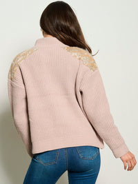 WOMEN'S LONG SLEEVE ZIP UP MOCK NECK SWEATER