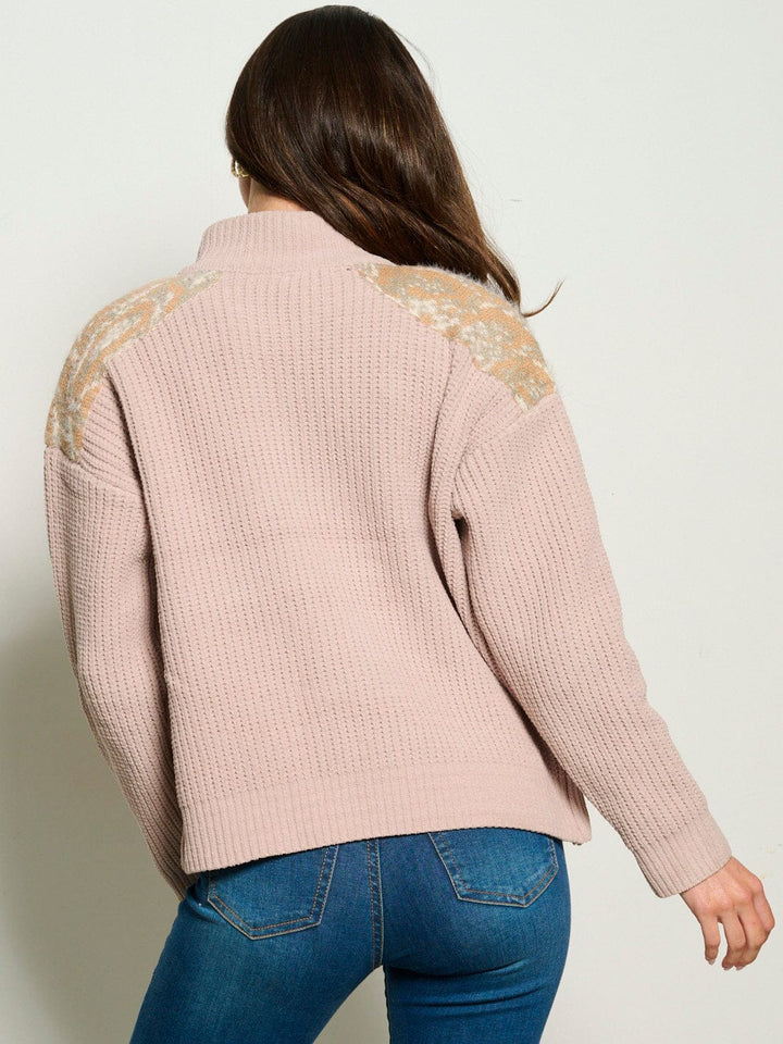 WOMEN'S LONG SLEEVE ZIP UP MOCK NECK SWEATER