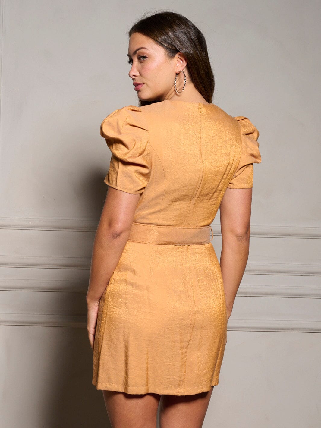 WOMEN'S SHORT PUFF SLEEVE BELTED MINI DRESS