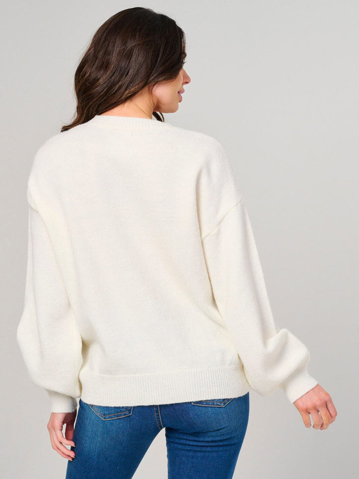 WOMEN'S LONG SLEEVE SHIMMER GRAPHIC PULLOVER SWEATER