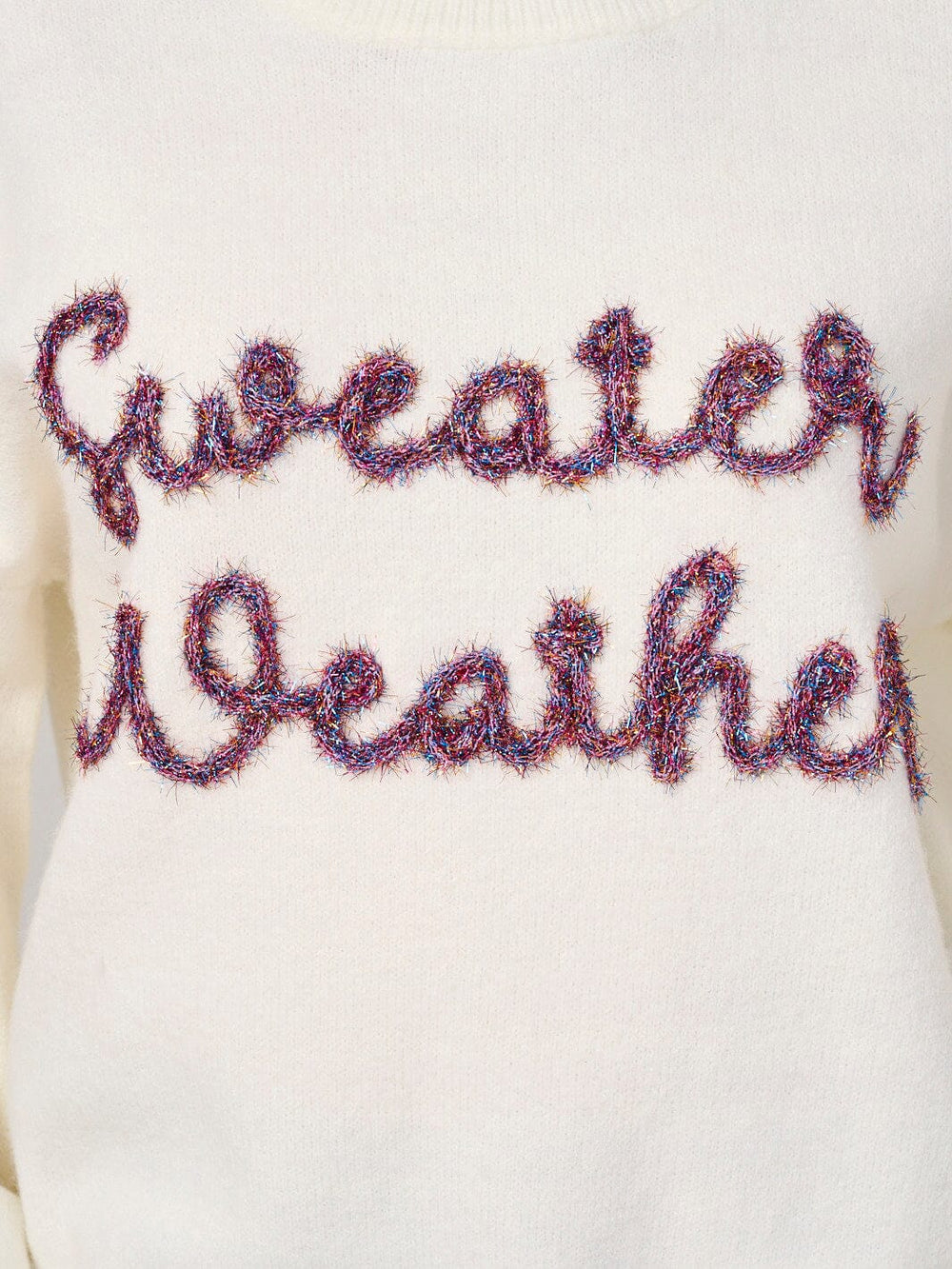 WOMEN'S LONG SLEEVE SHIMMER GRAPHIC PULLOVER SWEATER