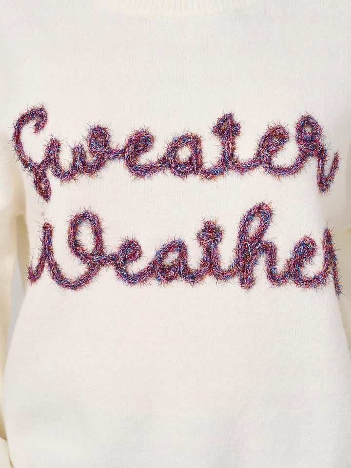 WOMEN'S LONG SLEEVE SHIMMER GRAPHIC PULLOVER SWEATER