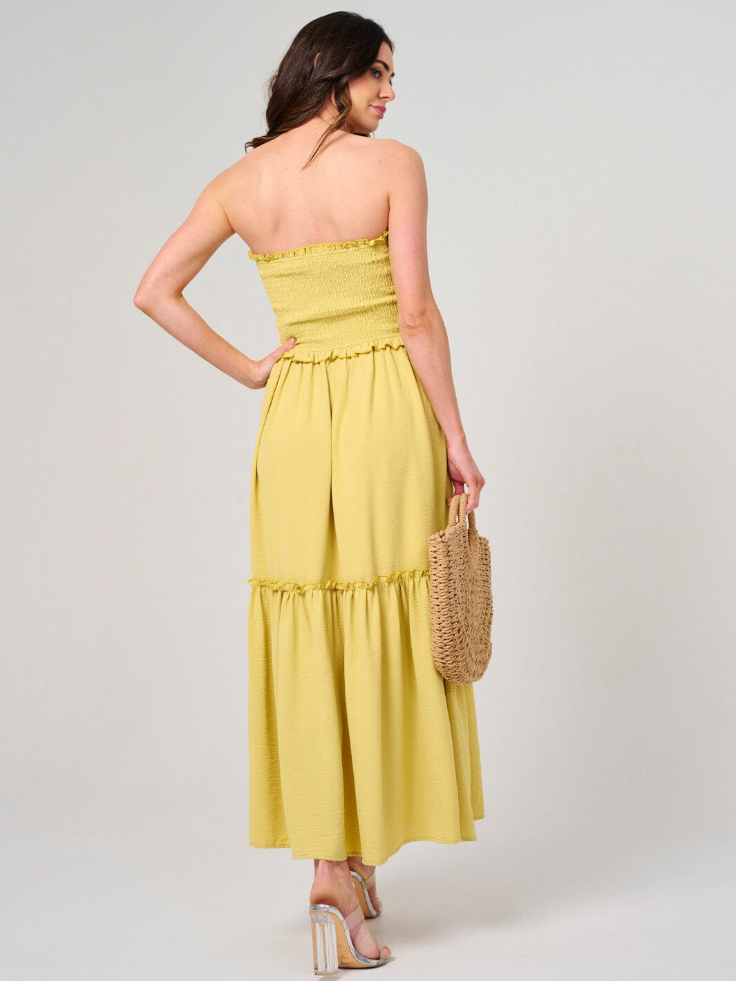 WOMEN'S SLEEVELESS SMOCK TIERED TUBE MAXI DRESS