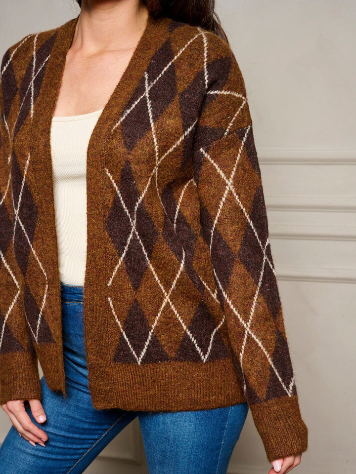 WOMEN'S LONG SLEEVE OPEN FRONT MULTI PRINT CARDIGAN