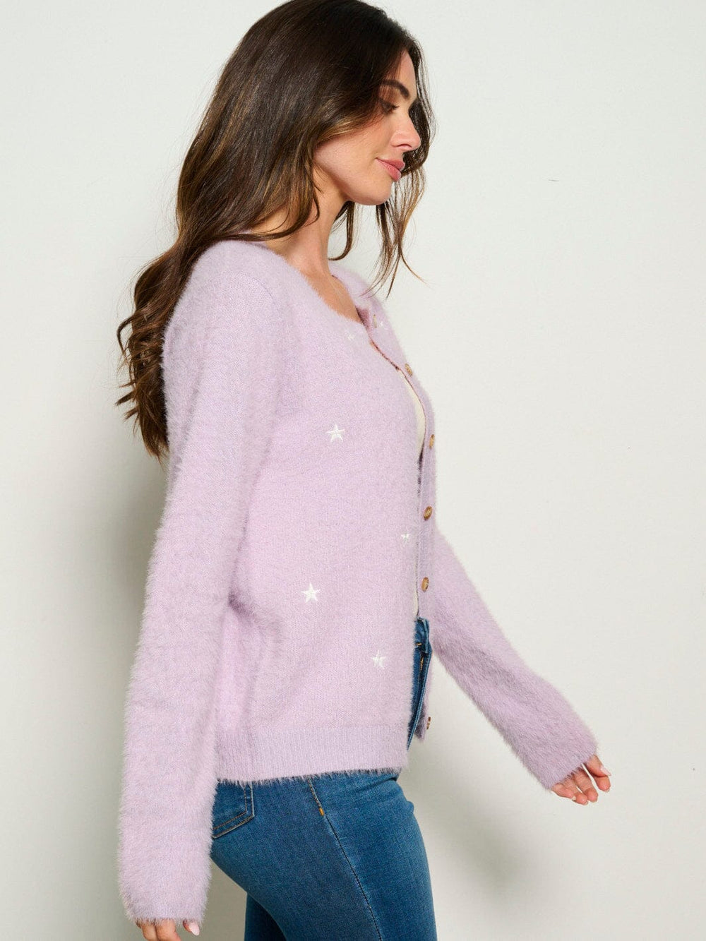 WOMEN'S LONG SLEEVE BUTTON UP STARS PRINT CARDIGAN SWEATER