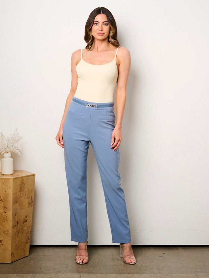 WOMEN'S ZIP UP DETAILED WIDE LEG PANTS