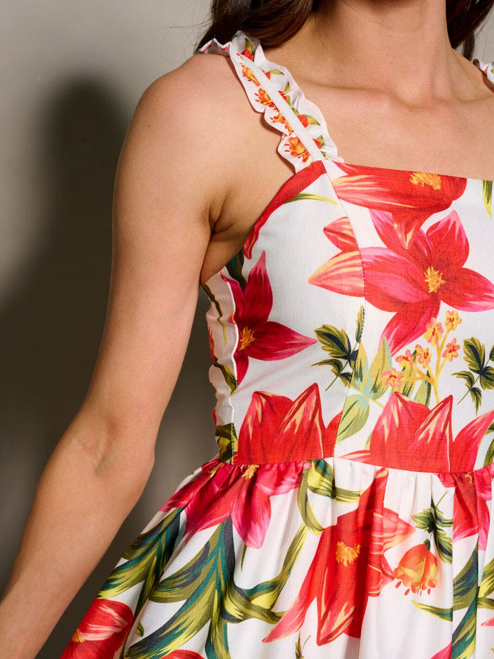 WOMEN'S SLEEVELESS FLORAL PRINT FIT & FLARE MIDI DRESS