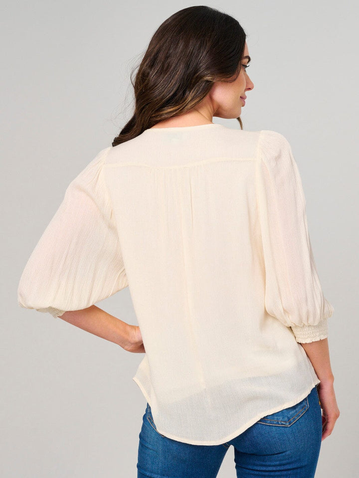 WOMEN'S 3/4 PUFF SLEEVE BUTTON CLOSURE DETAILED BLOUSE