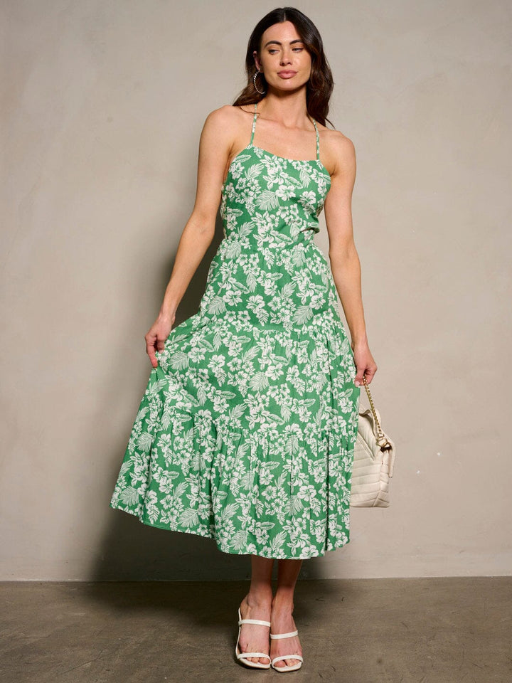 WOMEN'S SLEEVELESS V-NECK OPEN BACK FLORAL PRINT MAXI DRESS