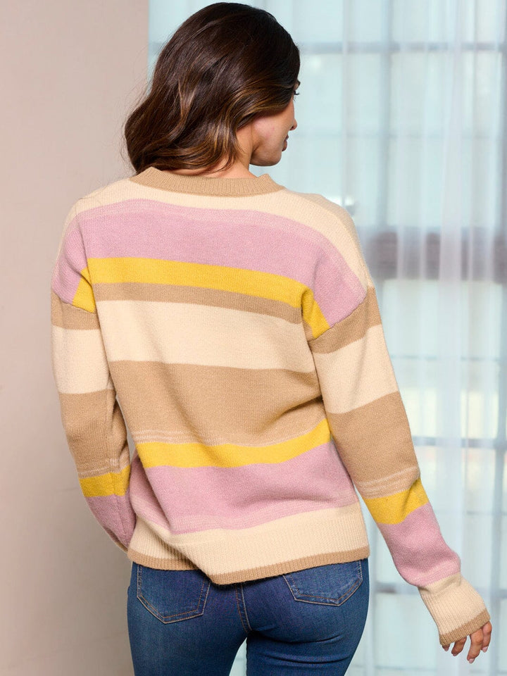 WOMEN'S LONG SLEEVE COLORBLOCK STRIPES PULLOVER SWEATER (Copy)