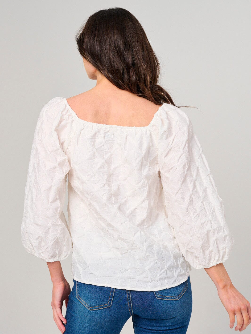 WOMEN'S 3/4 PUFF SLEEVE SQUARE NECK DETAILED BLOUSE