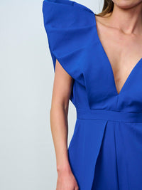 WOMEN'S RUFFLE SLEEVES V-NECK FRONT SLIT OPEN BACK WIDE LEG JUMPSUIT