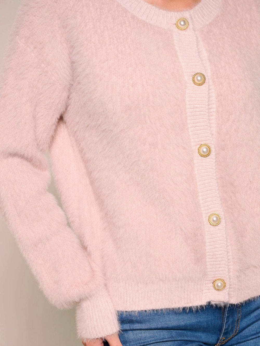 WOMEN'S LONG SLEEVE BUTTON UP FUZZY SWEATER CARDIGAN