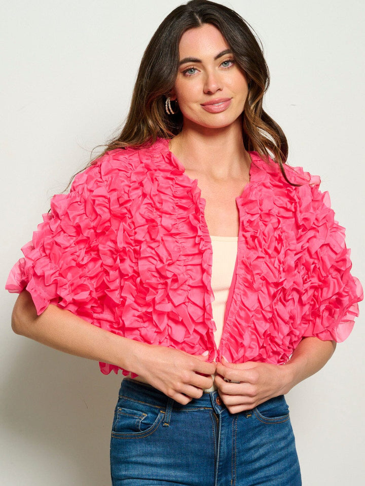 WOMEN'S BUTTON CLOSURE RUFFLE DETAILED CARDIGAN